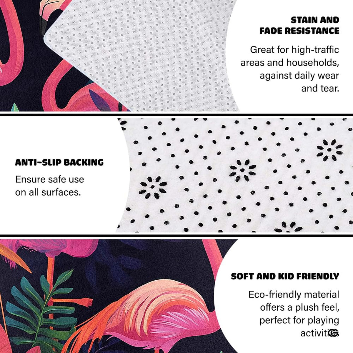 Dimension chart displaying size options for tropical flamingo area rug. - image 2 of 7