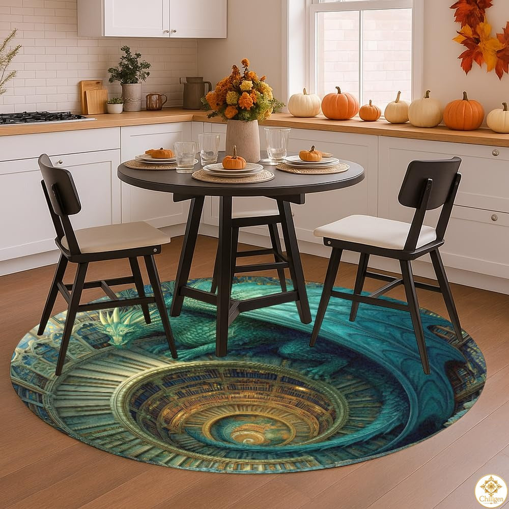 Personalized Dragon Welcome Mat with 3D Effect and Library Art