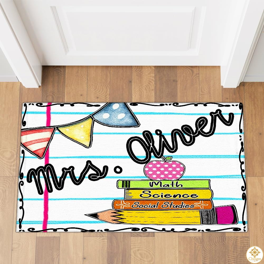 Custom Classroom Welcome Mat with Teacher Name and Non Slip Backing