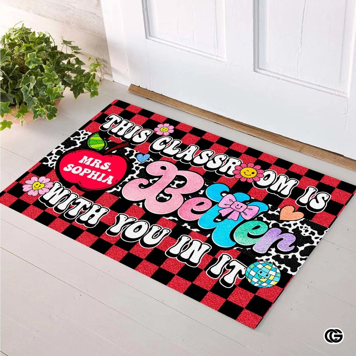 Personalized Welcome Doormat with Teacher Name and Notebook Pattern