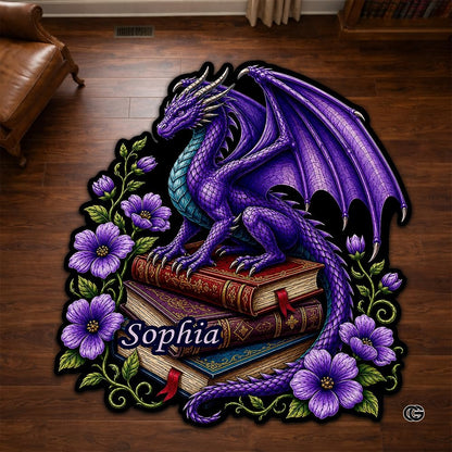 Custom Dragon Shaped Area Rug, Personalized Library Western Dragon Shaped Floor Mat Book Rug, Non-Slip Reading Room Carpet for Living Room, Bedroom, Dorm, Kids Room, Fans Lover (D8)