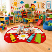 Personalized Composition Notebook Classroom Shaped Rugs for Kids (A03) | Custom Pennant Flag Carpet for Reading Corner, Non-Slip Apple Shape Rug Mat, Classroom Decor, Back To School Gift
