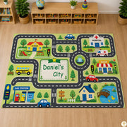 Custom Road Map Area Rug with Personalized City Street and Cars