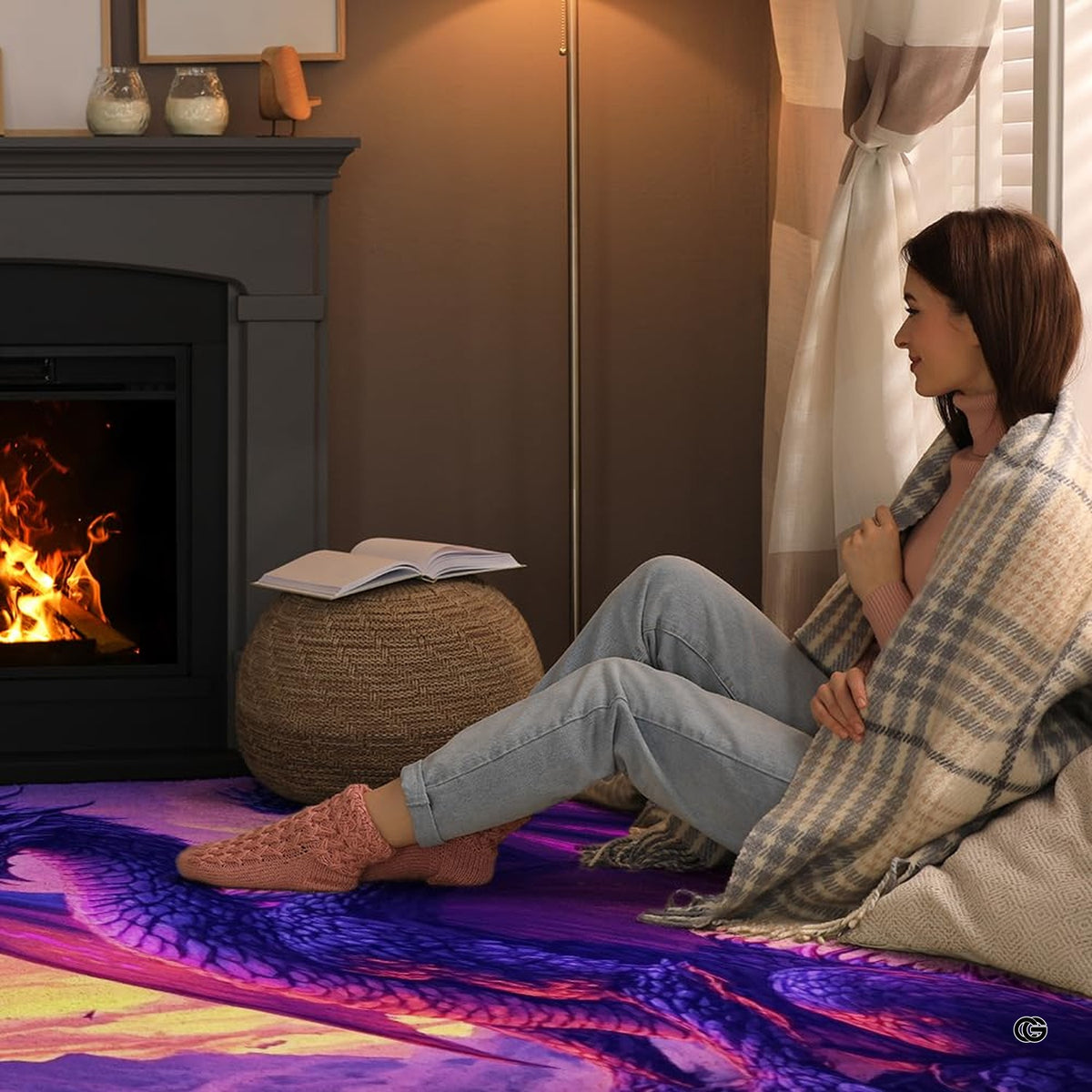 Detailed view of the premium edge stitching and twilight sunset sky print on microfiber - image 8 of 8