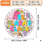 Close-up of cheerful smiling yellow daisy illustration and retro dotted lettering on pastel grid flooring. - thumbnail image 2 of 9