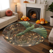 Personalized Dragon Round Rug with 3D Illusion and Low Pile