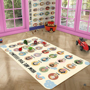 Decor styling of feelings and emotions classroom display area rug positioned beside a reading bench. - thumbnail image 4 of 7