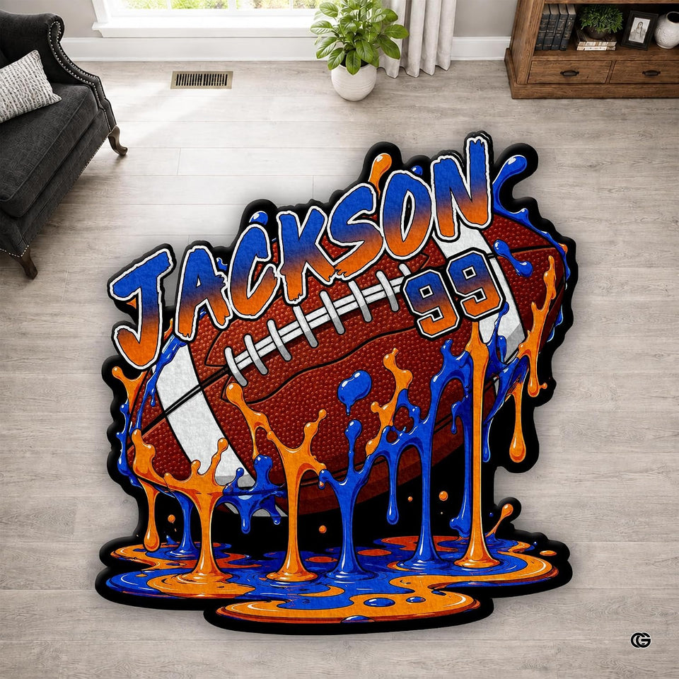 Personalized Football Shaped Rug, Non-Slip Washable Sport Carpet (A02)