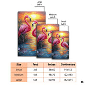 Dimensions and sizing chart for sunset lagoon pink flamingo pair area rug - thumbnail image 2 of 7