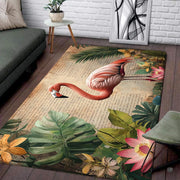 Dimensions and sizing chart for vintage botanical script pink flamingo area rug - thumbnail image 2 of 7