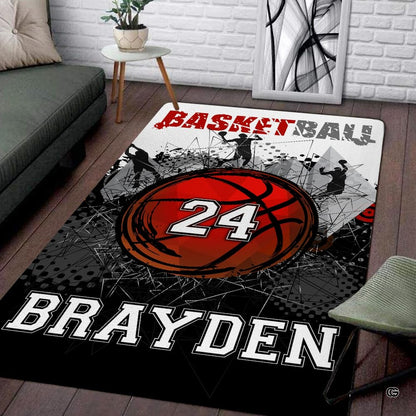 Red number 24 basketball player sports illustration rectangular area rug. - thumbnail image 1 of 7