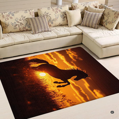 Dimensions and sizing options chart for galloping horse sunset silhouette living room area rug - thumbnail image 2 of 5