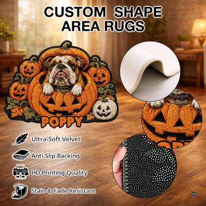 Custom Dog Photo Rug, Personalized Pet Portrait Area Mat Non Slip Indoor Door Rug for Dog Lovers, Welcome Home Decor Halloween (Pumpkin Halloween)