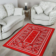 Non-slip rubber backing and bound edge stitching on red bandana floor rug - thumbnail image 4 of 9