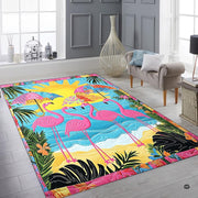 Bright modern sitting room featuring the tropical flamingo beach umbrellas rug and decorative vases - thumbnail image 6 of 8