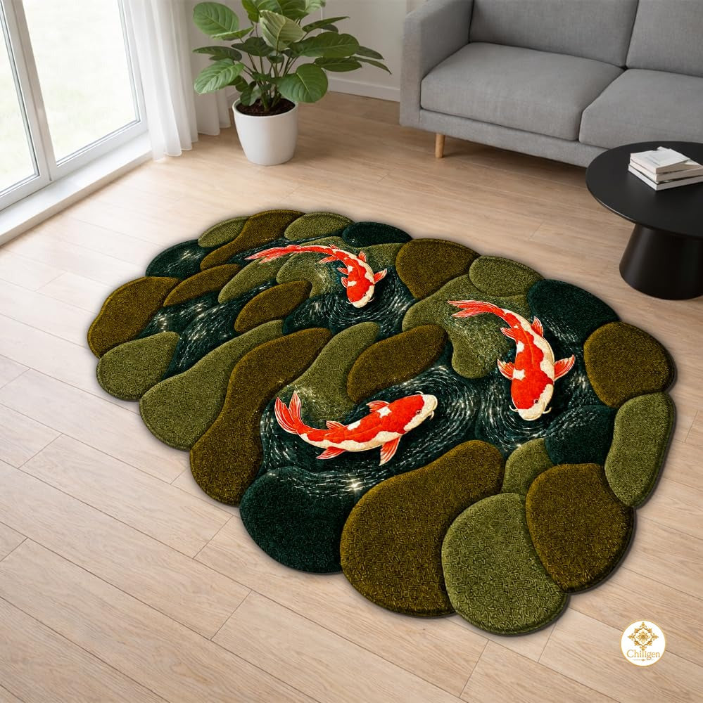 Custom Koi Fish Shaped Welcome Mat for Bedroom and Living Room