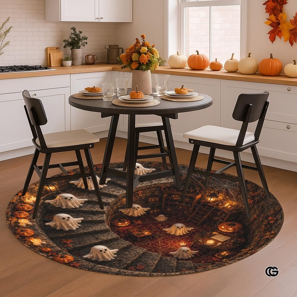 Personalized Halloween 3D Optical Illusion Ghost Round Rug (A08)