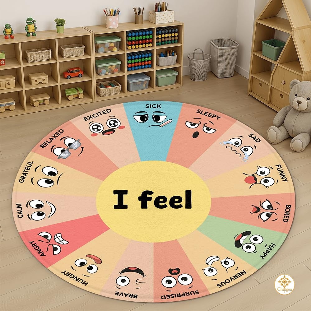 Custom Feelings Wheel Round Doormat for Front Door and Entryway