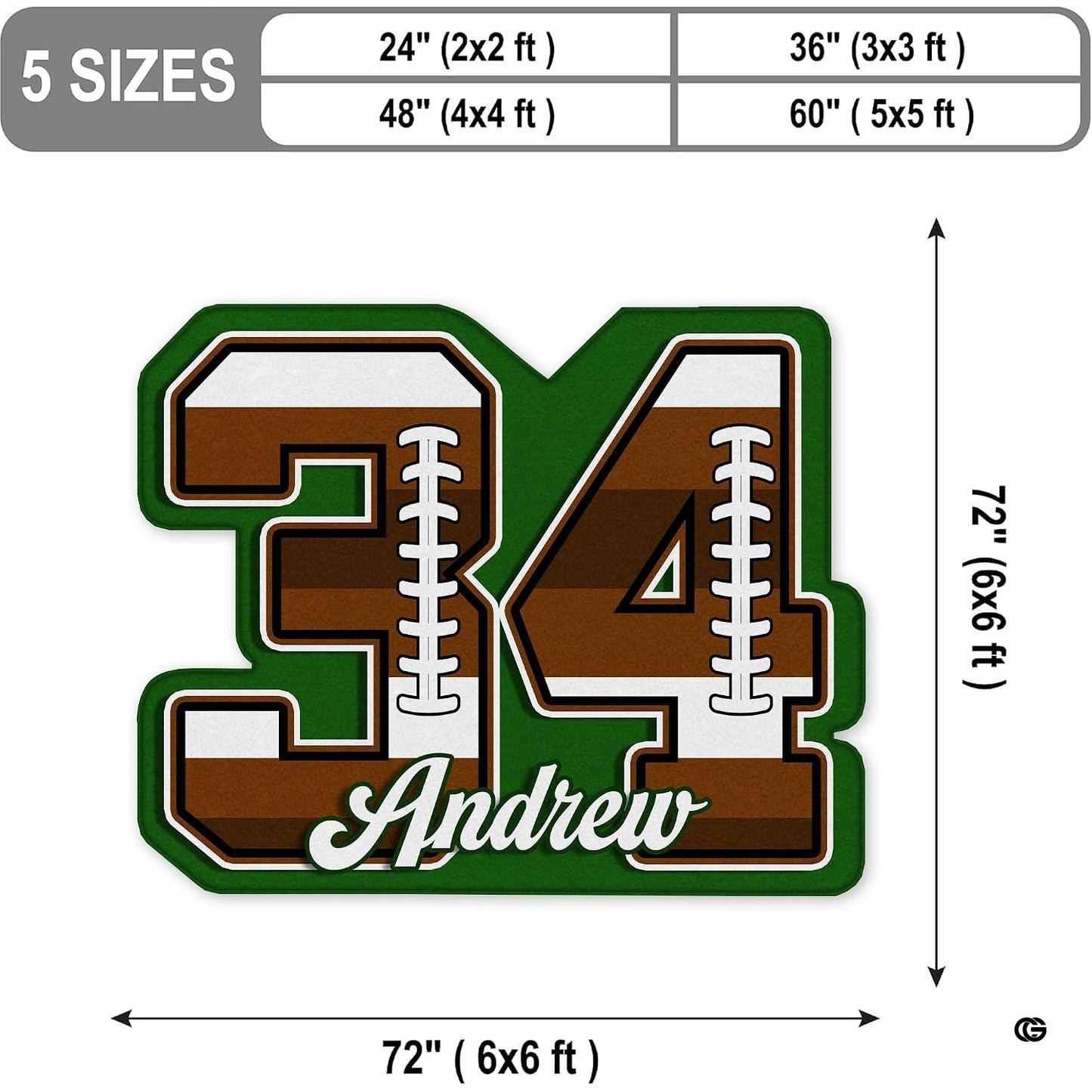Personalized Football Shaped Rug, Non-Slip Washable Sport Carpet (A05)