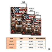 Close view of illustrated buck antlers and stars on a rustic flag area rug. - thumbnail image 2 of 7