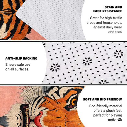 Non-slip grip backing and bound edge stitching on blush pink tiger area rug - thumbnail image 4 of 8