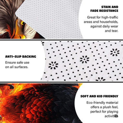 Fiery bald eagle area rug styled on patio stone floor between outdoor seating. - thumbnail image 4 of 7