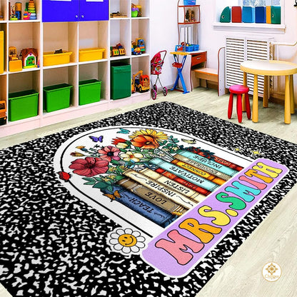 Custom Composition Notebook Rug with Floral Detail - Composition / 2' x 3' (Rectangular)