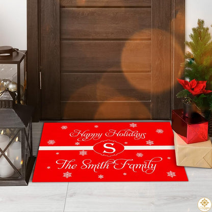Personalized Christmas Doormat with Custom Family Name