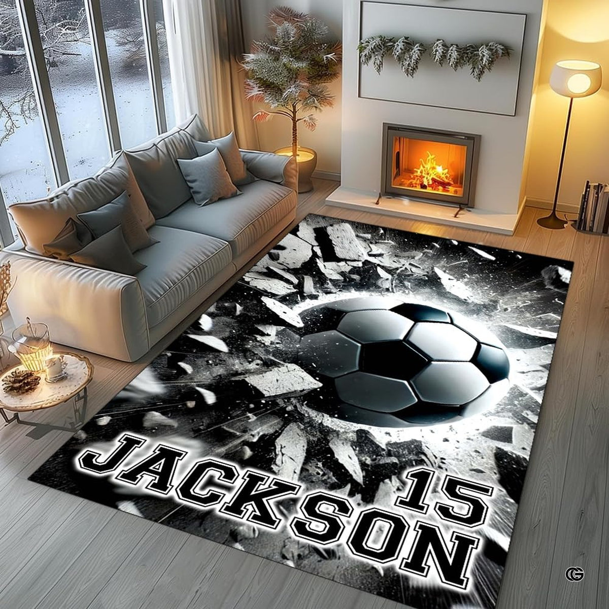 Soccer concrete smash living room area rug arranged in modern patio lounge setting - image 5 of 8