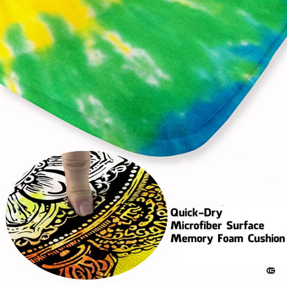 Close up of intricate lace petal patterns on a vibrant kaleidoscopic tie dye rug. - thumbnail image 3 of 8
