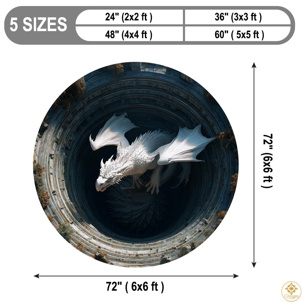 Custom Dragon Round Rug with 3D Illusion and Non-Slip Back