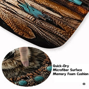 Indian area rugs visual highlighting beaded jewelry, natural feathers, and realistic gray wolf head illustration. - thumbnail image 3 of 7