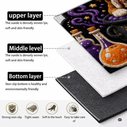 Custom Dog Photo Rug, Personalized Pet Portrait Area Mat Non Slip Indoor Door Rug for Dog Lovers, Welcome Home Decor Halloween (Witch Cauldron)