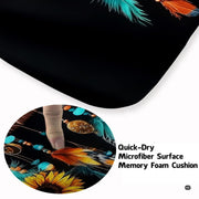 Detailed view of sunflower floor mats showing woven hoop artwork and rich orange feathered accents. - thumbnail image 3 of 7