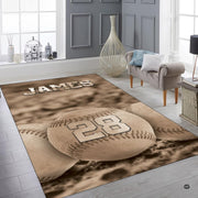 Overhead layout view of the rectangular weathered baseballs sports area rug - thumbnail image 6 of 7