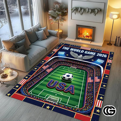 Custom Soccer 2026 Area Rug with Golden Trophy and Flags - D10