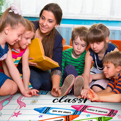 Personalized Teacher Classroom Rug, Custom Back to School Welcome Mat with Name, Kindergarten Preschool Elementary Decor, Composition Notebook Carpet (A06)