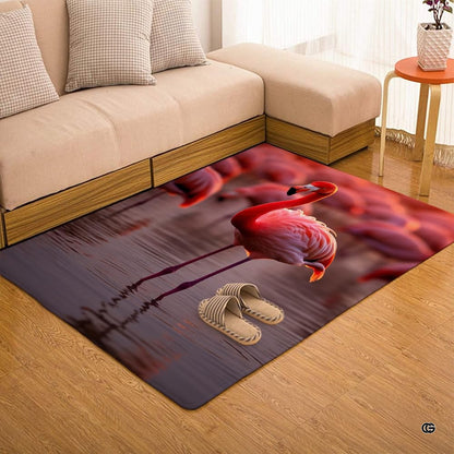 Dimensions and sizing chart for wading pink flamingo sunset area rug - thumbnail image 2 of 7