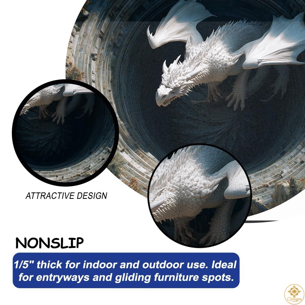 Custom Dragon Round Rug with 3D Illusion and Non-Slip Back