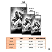 Dimension comparison chart displaying multiple size formats for this soccer cleats area rug. - thumbnail image 2 of 8
