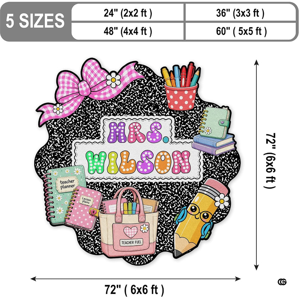 Personalized Composition Notebook Classroom Shaped Rugs for Kids (A01) | Custom Pennant Flag Carpet for Reading Corner, Non-Slip Apple Shape Rug Mat, Classroom Decor, Back To School Gift