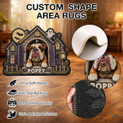 Custom Dog Photo Rug, Personalized Pet Portrait Area Mat Non Slip Indoor Door Rug for Dog Lovers, Welcome Home Decor Halloween (Haunted House)