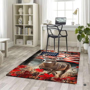 Rustic whitetail deer artwork rug accenting a bedroom floor with earthy autumn tones. - thumbnail image 5 of 5