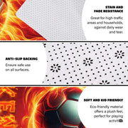 Fiery soccer area rug styled on patio stone floor between outdoor seating. - thumbnail image 4 of 8