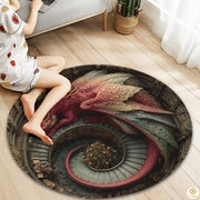 Personalized Dragon Round Rug with 3D Effect and Bookshelf Details