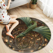 Personalized Dragon Round Rug with 3D Illusion and Low Pile