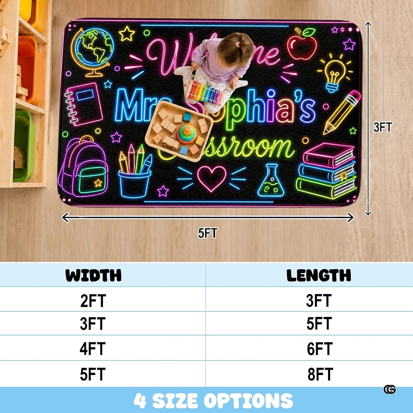 Personalized Teacher Classroom Rug, Custom Back to School Welcome Mat with Name, Kindergarten Preschool Elementary Decor, Composition Notebook Carpet (A08)