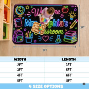 Personalized Teacher Classroom Rug, Custom Back to School Welcome Mat with Name, Kindergarten Preschool Elementary Decor, Composition Notebook Carpet (A08)