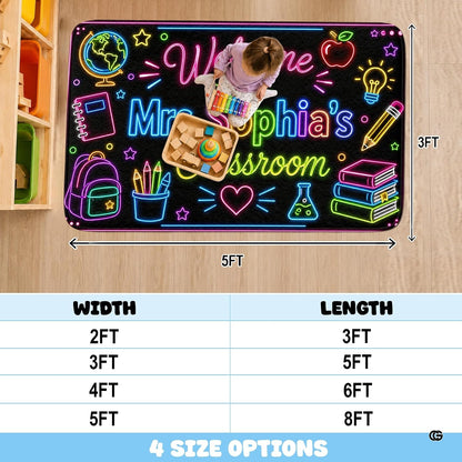 Personalized Teacher Classroom Rug, Custom Back to School Welcome Mat with Name, Kindergarten Preschool Elementary Decor, Composition Notebook Carpet (A08)