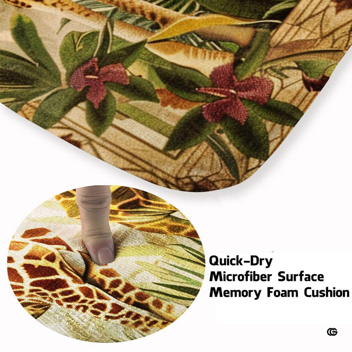 Closeup view of the microfiber texture and antique botanical border details